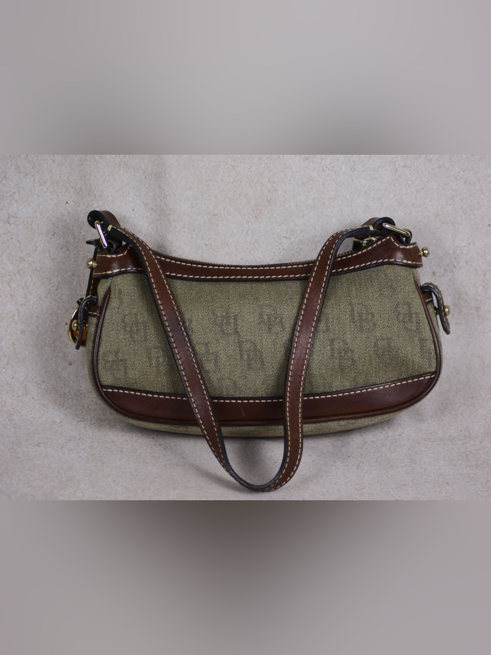 Vintage Dooney & Bourke Olive Shoulder Purse Italian Leather Trim - Picture 2 of 14